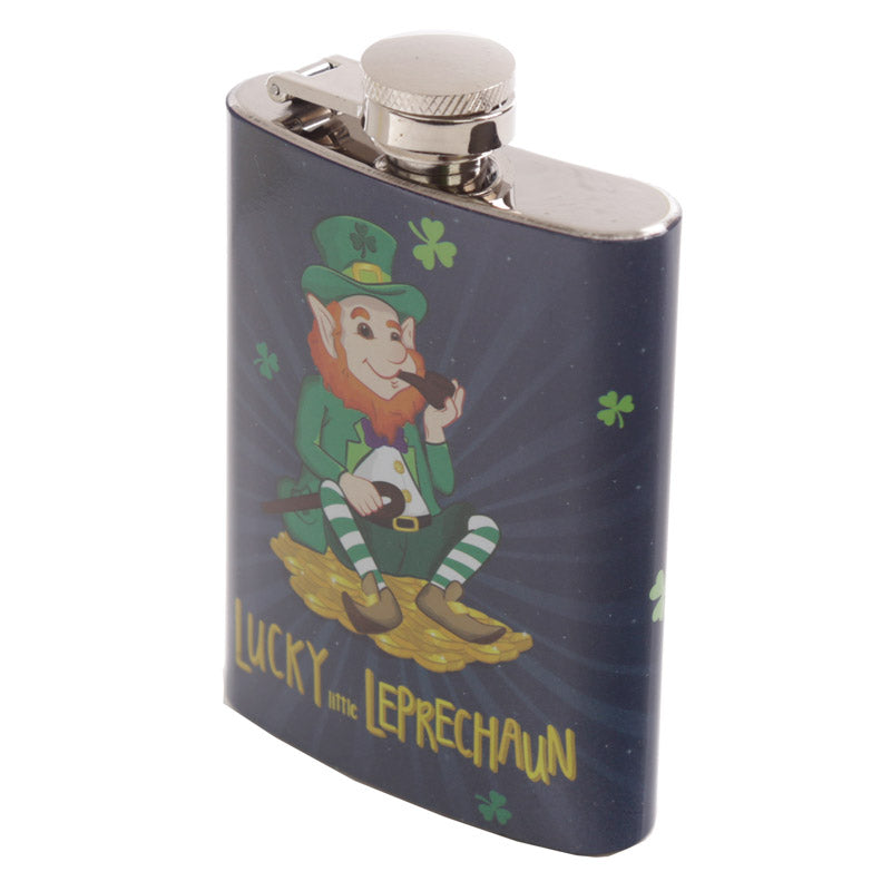 Stainless Steel Leprechaun Hip Flask 4oz - Myhappymoments.co.uk