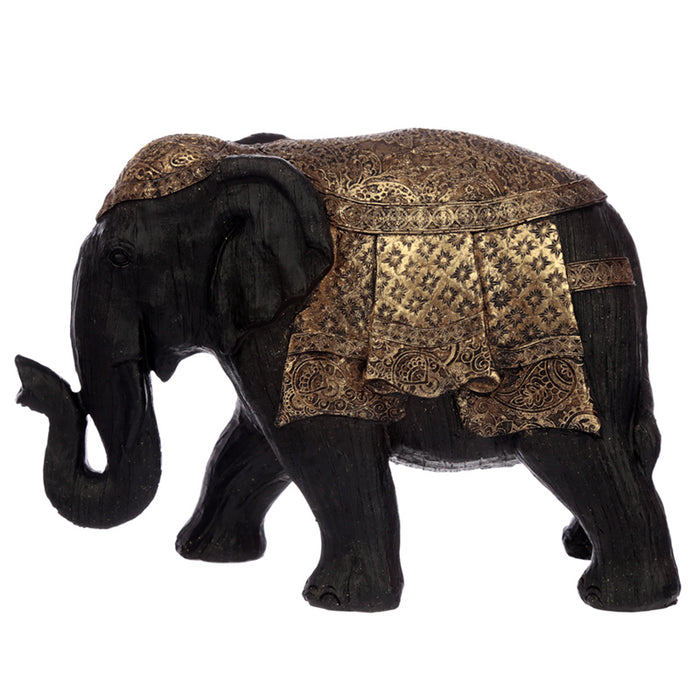 Thai Brushed Black Gold Elephant Feng Shui Symbol Figurine