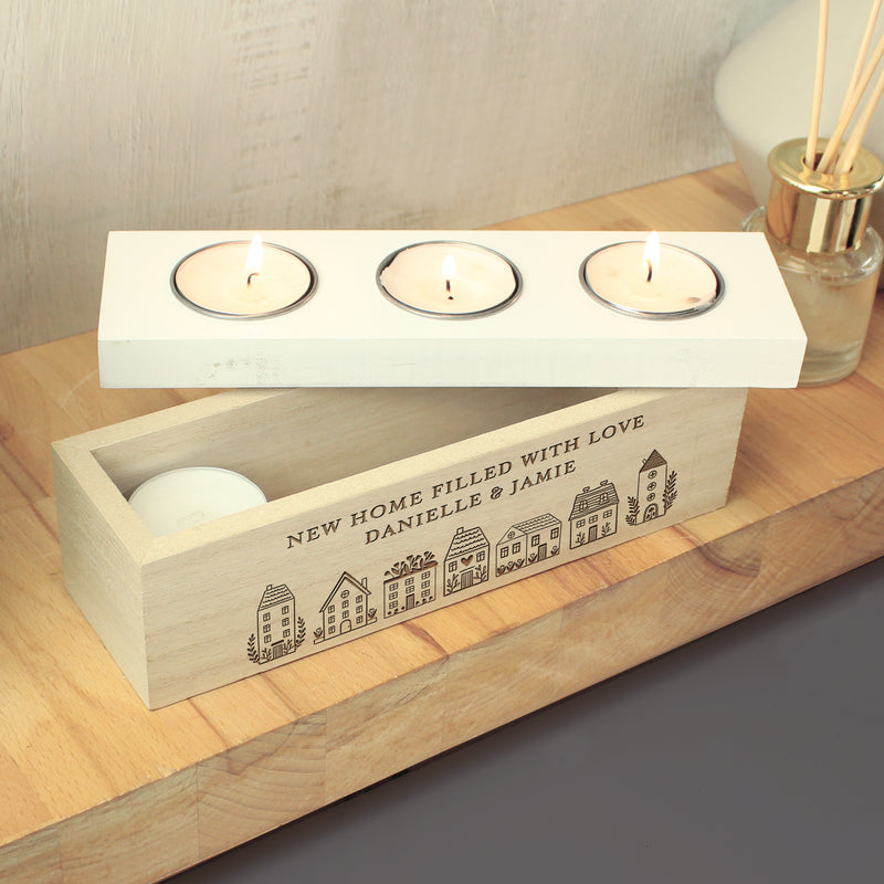 Personalised HOME Triple Tea Light Box | New Home Gift