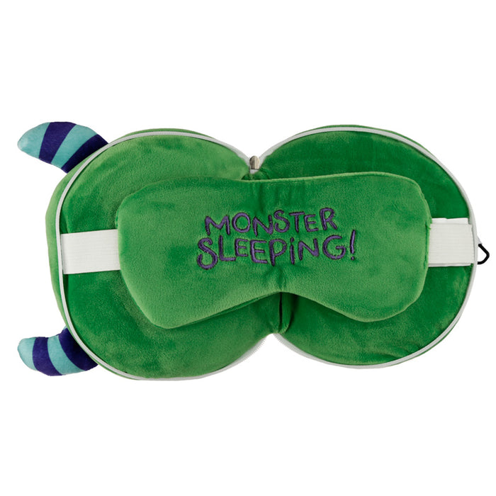 Relaxeazzz Green Monster Round Plush Travel Pillow & Eye Mask