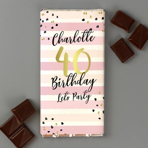 Personalised Birthday Gold and Pink Stripe Milk Chocolate Bar from Pukkagifts.uk
