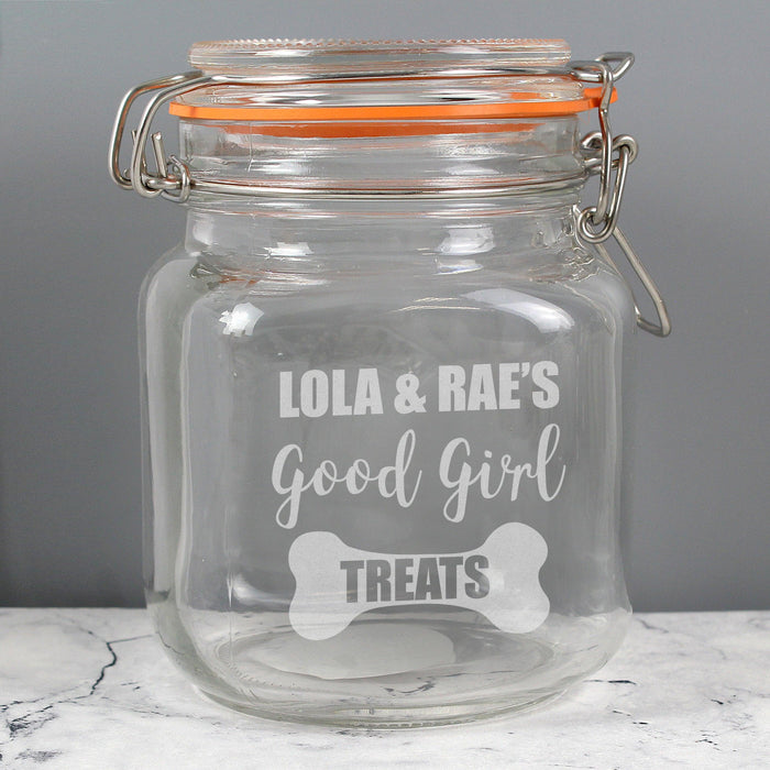 Personalised Good Girl Pet Treats Glass Kilner Jar - Cat or Dog 