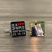 Personalised Mr & Mrs Wedding Photo Cufflinks - Myhappymoments.co.uk