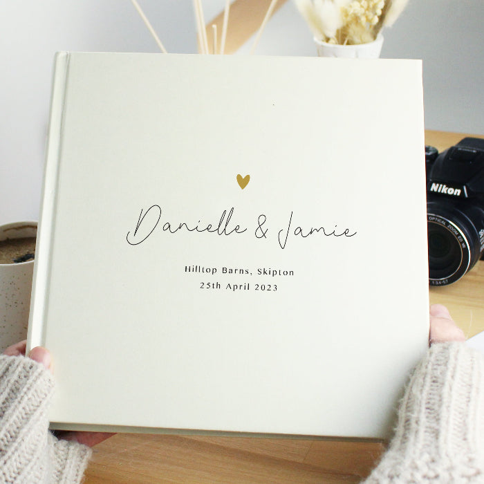 Personalised Gold Heart Square Wedding Photo Album