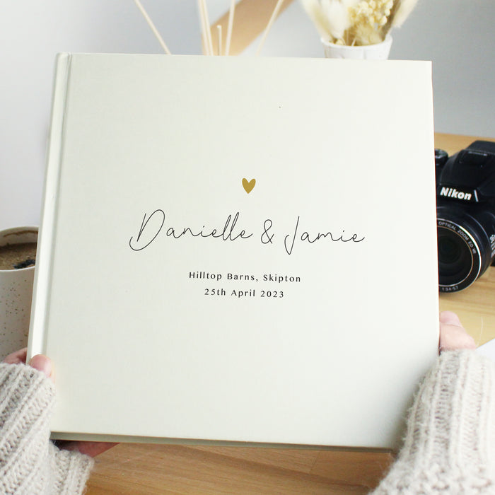 Personalised Gold Heart Couples Wedding Square Photo Album 