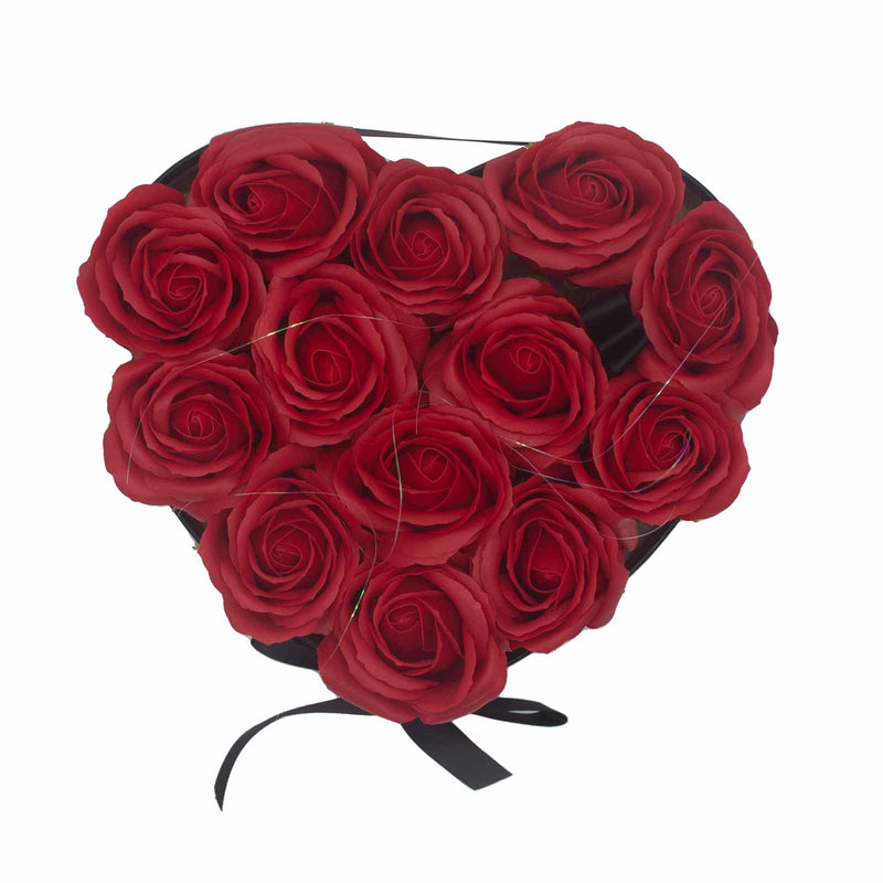 Soap Flower Gift Bouquet In Box - 13 Red Roses - Heart