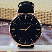 Elie Beaumont Personalised Ladies Leather Watch in Black
