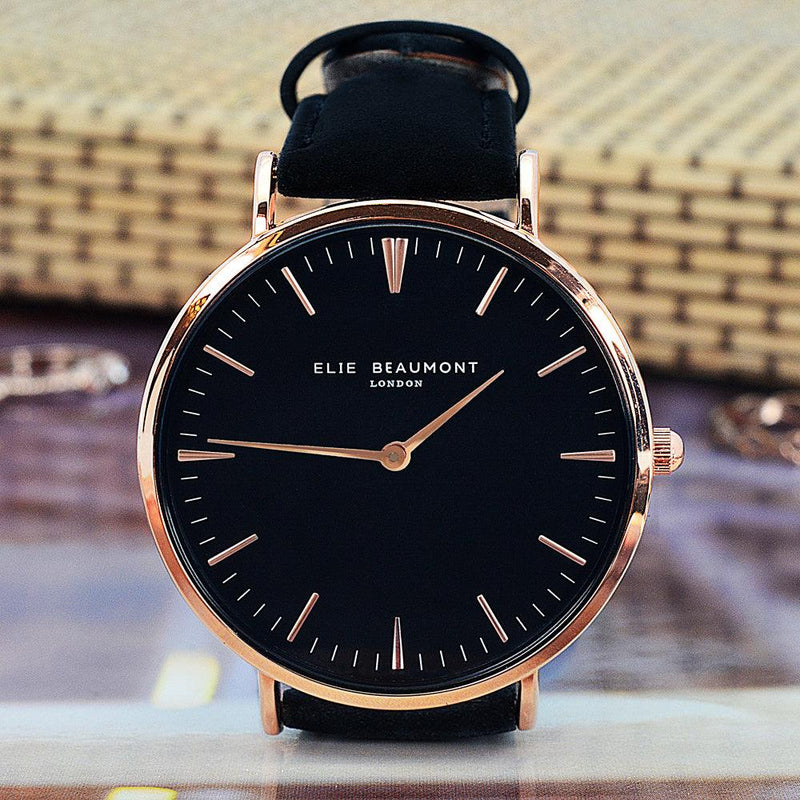 Elie Beaumont Personalised Ladies Leather Watch in Black