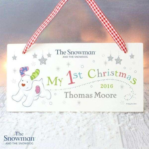 Personalised The Snowman and the Snowdog My 1st Christmas Wooden Sign - Myhappymoments.co.uk