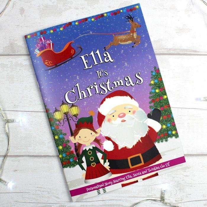 Personalised Girls It's Christmas Story Book Featuring Santa and his Elf Twinkles - Myhappymoments.co.uk
