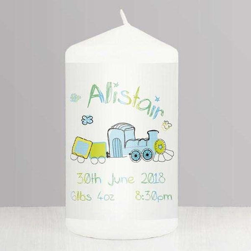 Personalised Patchwork Train Candle - Myhappymoments.co.uk