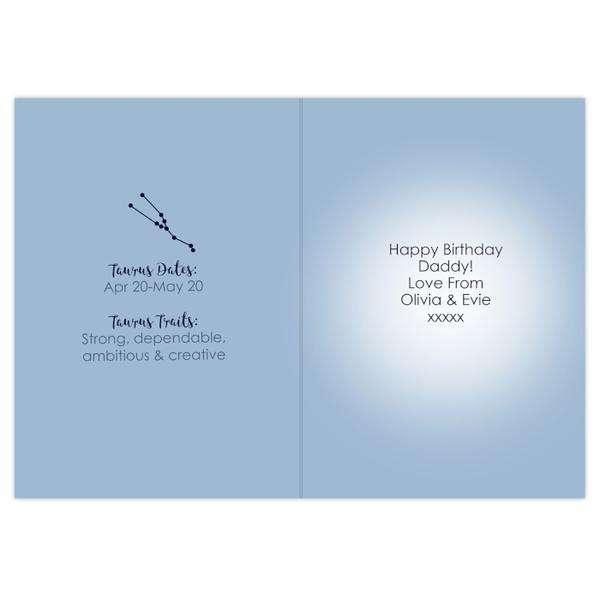 Personalised Taurus Zodiac Star Sign Birthday Card (April 20th - May 20th) - Myhappymoments.co.uk