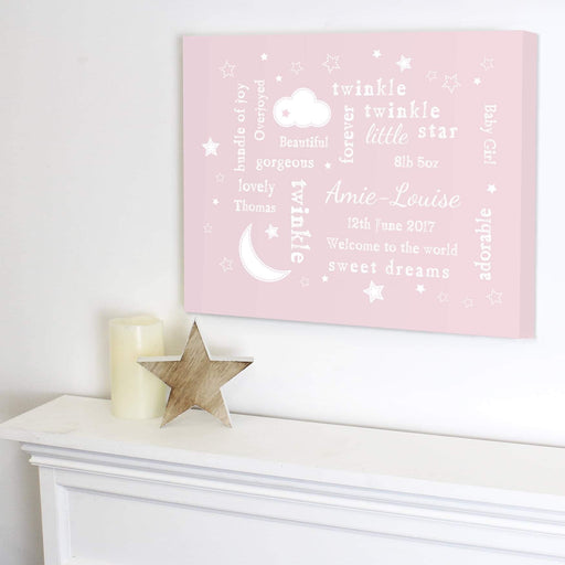 Personalised Twinkle Twinkle Little Star Typography Pink Canvas - Myhappymoments.co.uk
