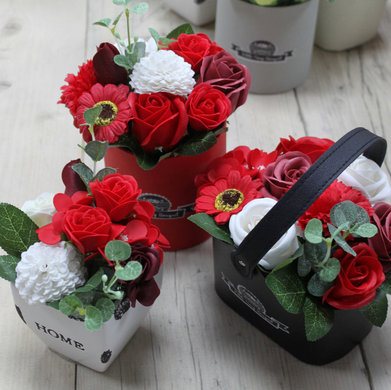 Soap Flower Bouquet Petite Basket - Rich Reds