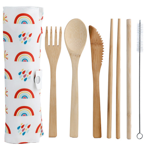Rainbow 100% Natural Bamboo Cutlery 6 Piece Set in Canvas Holder