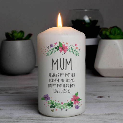 Personalised Floral Pillar Candle