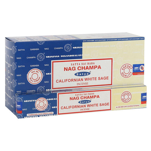 12 Pack of Combo Satya Incense Sticks - Nag Champa Californian White Sage