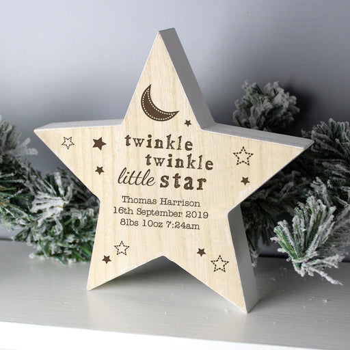 Personalised Twinkle Twinkle Rustic Wooden Star Decoration - Myhappymoments.co.uk