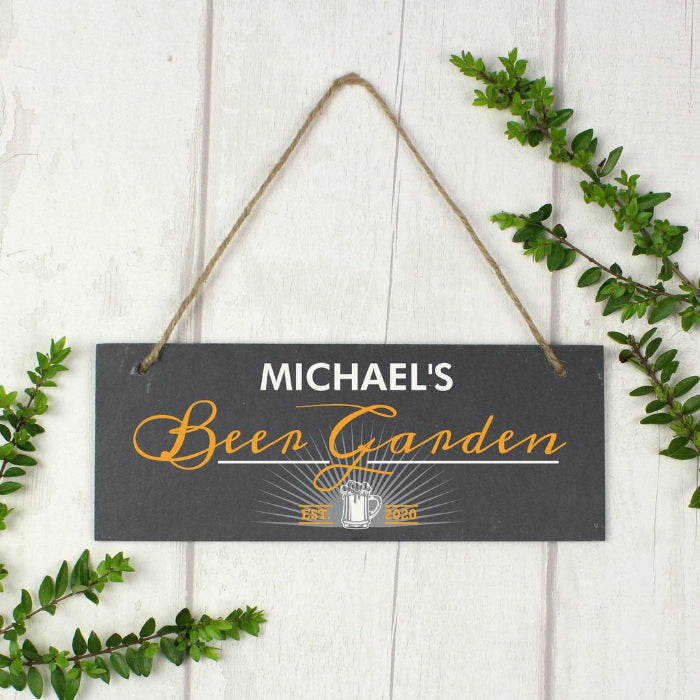 Personalised Beer Garden Printed Hanging Slate Sign