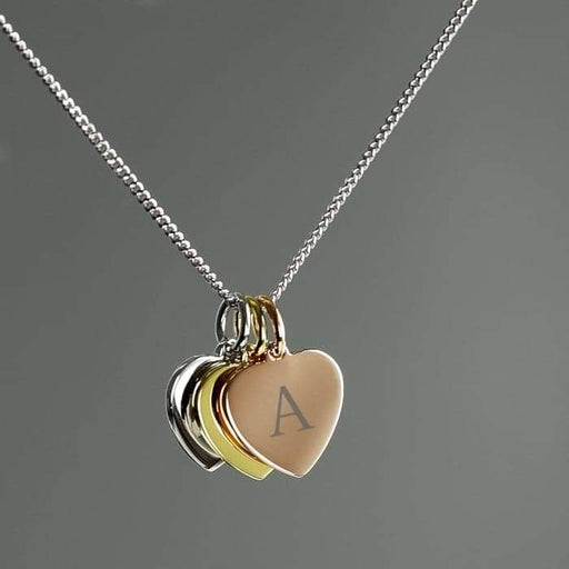 Personalised Gold, Rose Gold and Silver 3 Hearts Necklace - Myhappymoments.co.uk
