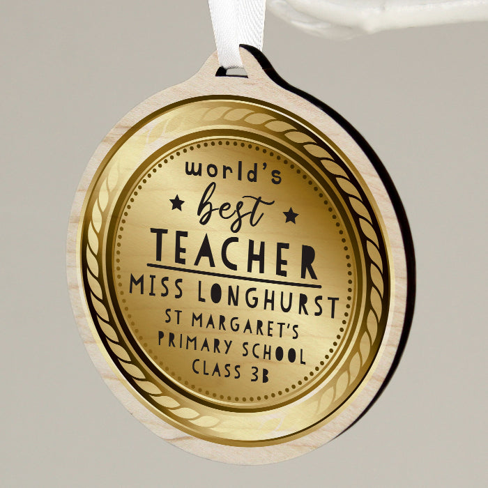 Personalised World’s Best Teacher Round Wooden Medal