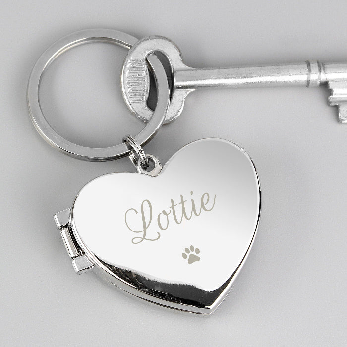 Personalised Paw Print Heart Photo Frame Keyring, Cat & Dog Lover Gift