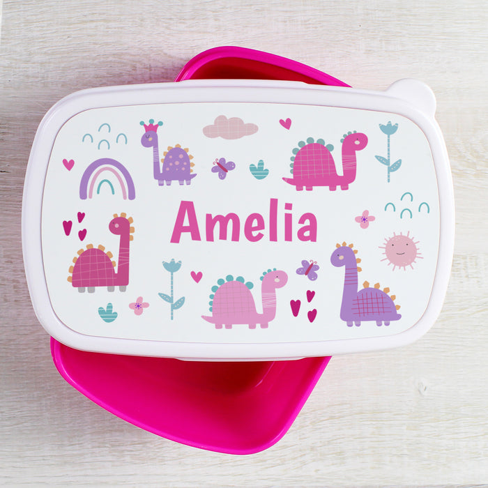Personalised Girly Dinosaurs Pink Lunch Box