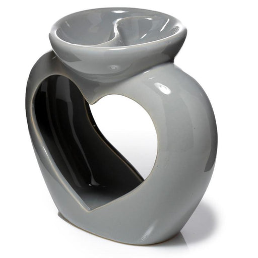 Ceramic Heart Shaped Double Dish Tea Light Oil and Tart Burner - Grey