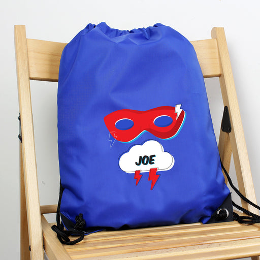 Personalised Superhero Blue Kit Drawstring Bag