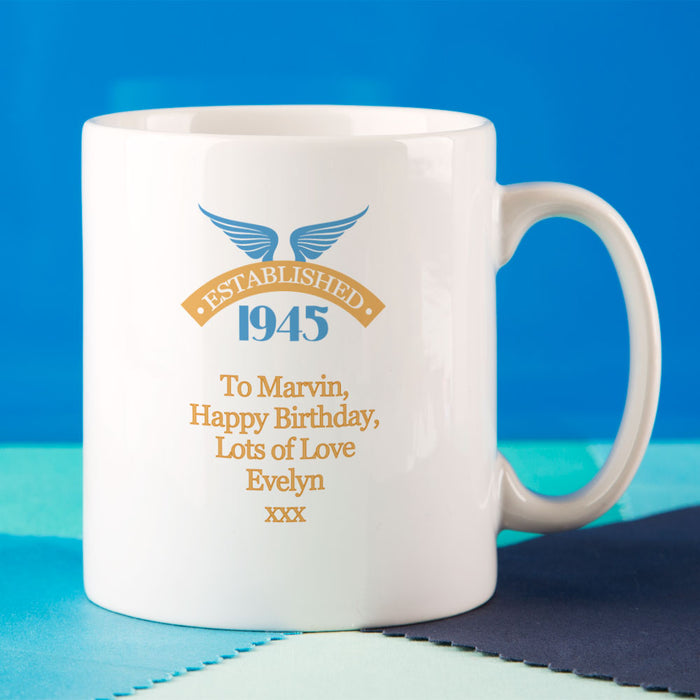 Personalised 70th Birthday Established Since Mug For Him - Myhappymoments.co.uk