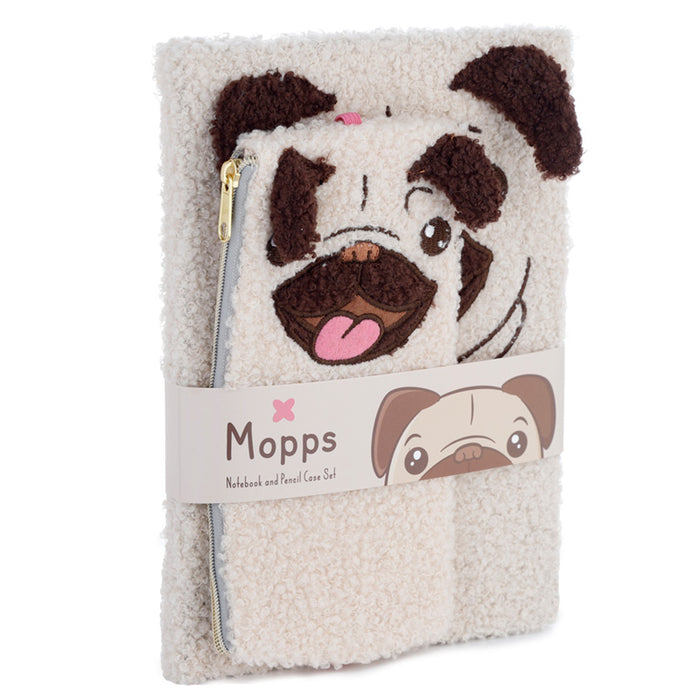 Mopps Pug Plush Fleece A5 Notepad & Pencil Case Set