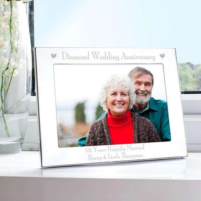 Personalised Diamond 60th Wedding Anniversary Photo Frame 7x5 Landscape - Myhappymoments.co.uk