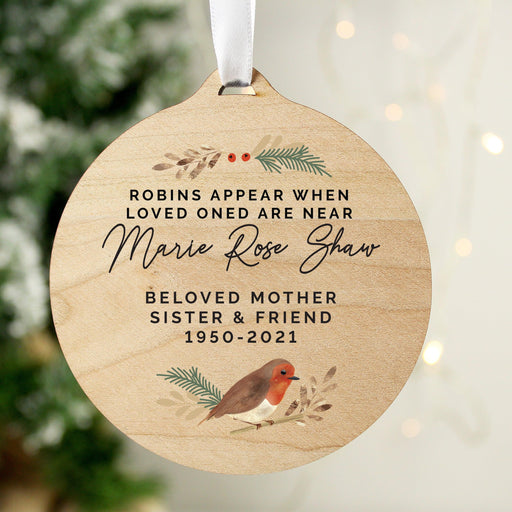 Personalised Robin Memorial Round Wooden Christmas Decoration