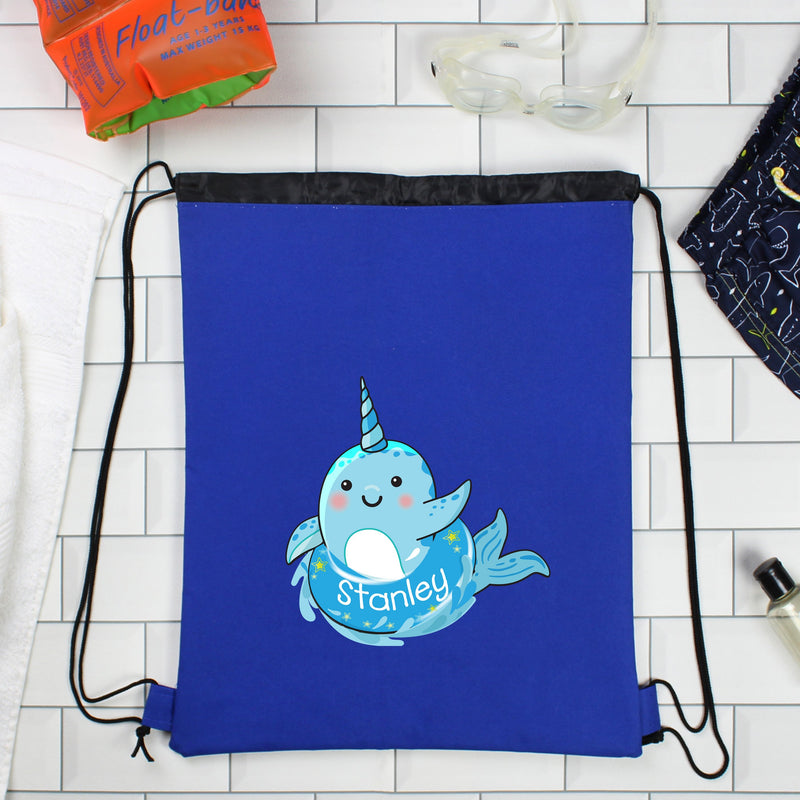 Personalised Narwhal Blue Swim Bag