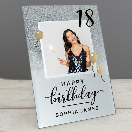 Personalised 18th Birthday Glitter Glass Photo Frame 4x4 - Myhappymoments.co.uk