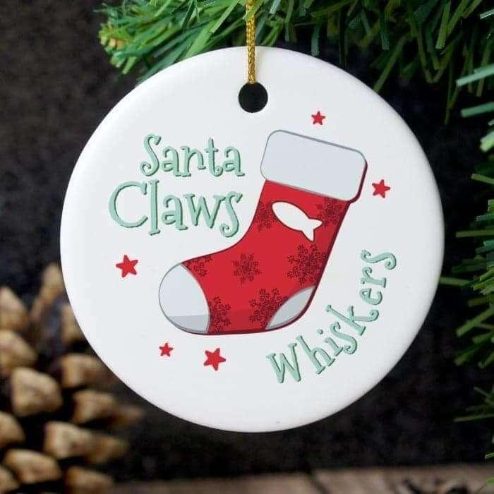 Personalised Santa Claws Round Ceramic Decoration - Myhappymoments.co.uk
