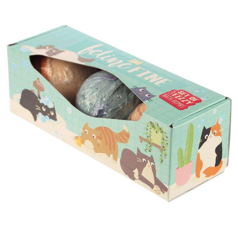 Set of 3 Feline Fine Cat Design Bath Bombs - Sugary Scents - Myhappymoments.co.uk