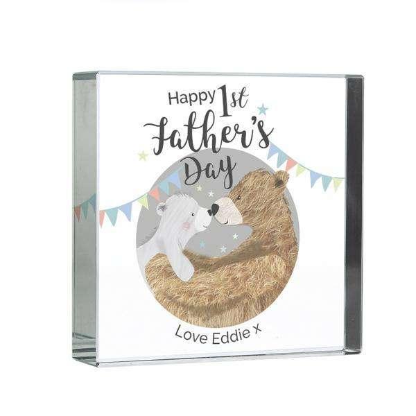 Personalised 1st Father's Day Daddy Bear Large Crystal Token - Myhappymoments.co.uk