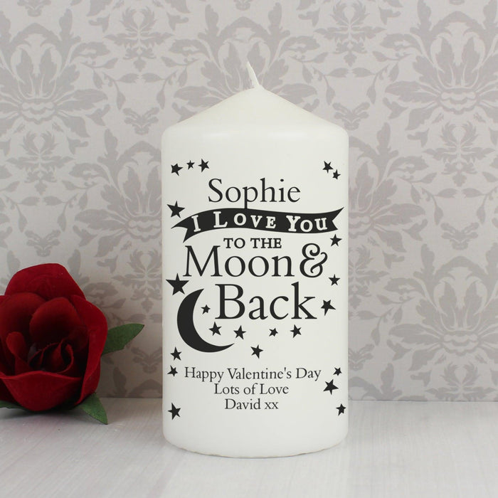 Personalised I Love You To the Moon and Back Pillar Candle