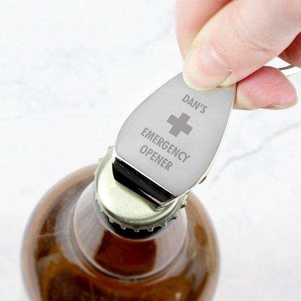 Personalised Emergency Bottle Opener Keyring - Myhappymoments.co.uk