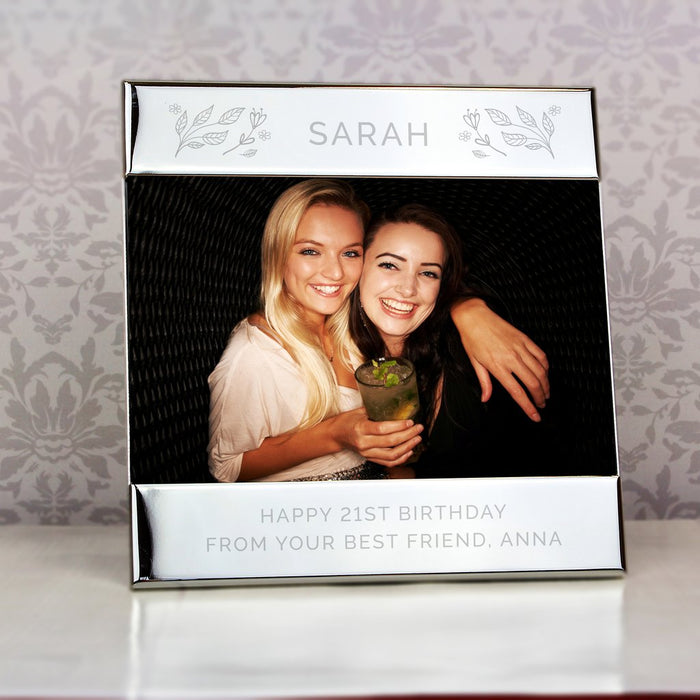 Personalised Silver Floral Square 6x4 Photo Frame - Myhappymoments.co.uk