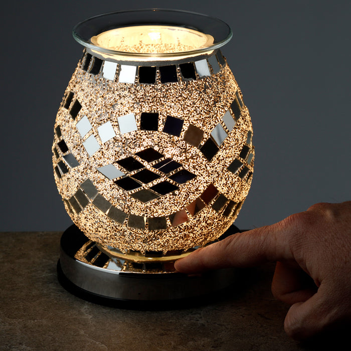 Diamond Mirror Mosaic Touch Operated Electric Wax Melt Burner Aroma Warmer Lamp