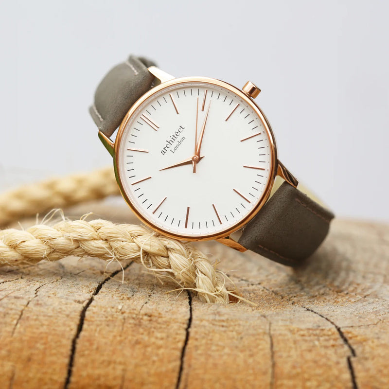 Handwriting Engraving Ladies Architect Blanc Watch With Light Grey Strap