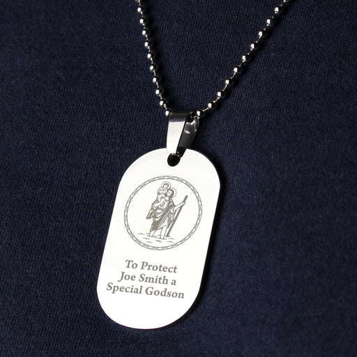 Personalised St Christopher Stainless Steel Dog Tag Necklace - Myhappymoments.co.uk