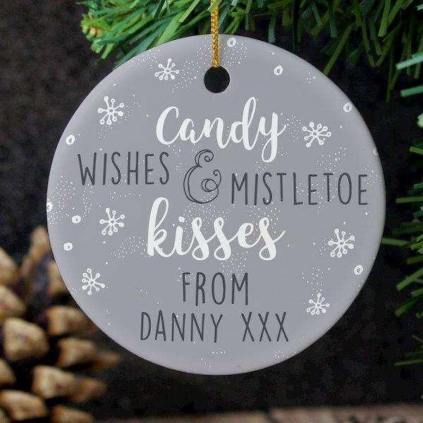 Personalised Candy Wishes & Mistletoe Kisses Christmas Decoration - Myhappymoments.co.uk