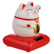 Waving Lucky Cat Solar Dashboard Pal - White