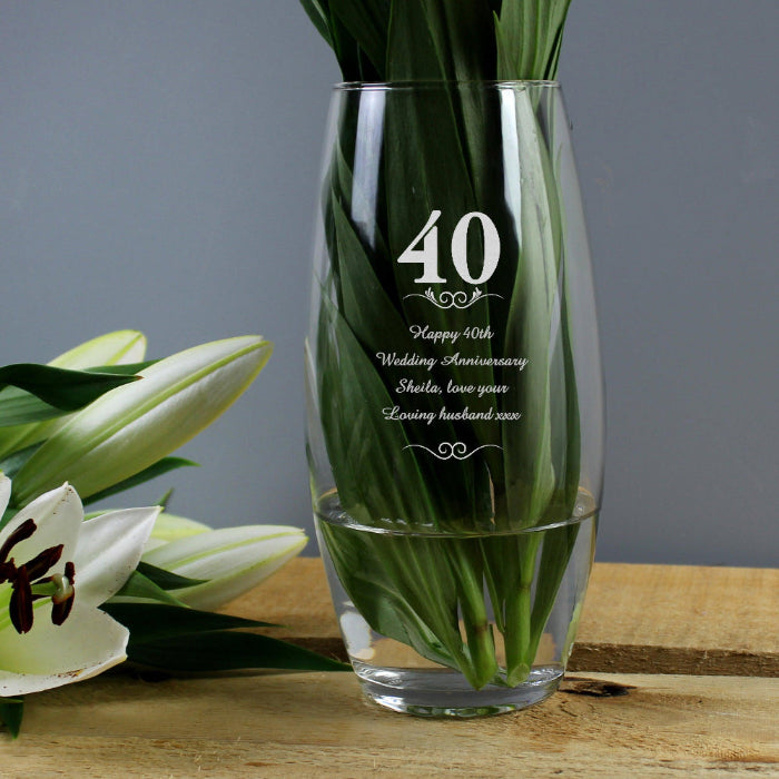 Engraved 40th Ruby Wedding Anniversary Glass Vase