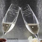 Personalised Wedding Champagne Flutes with Crystal Elements Glasses