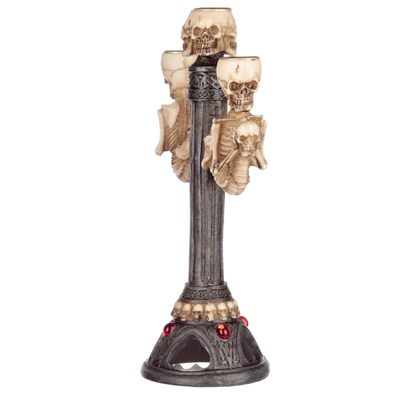 Triple Skull and Spine Candlestick - Myhappymoments.co.uk