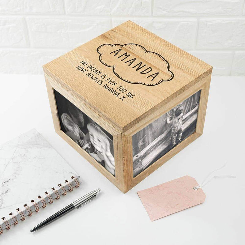 Personalised Baby Name In Cloud Oak Photo Keepsake Box - Myhappymoments.co.uk